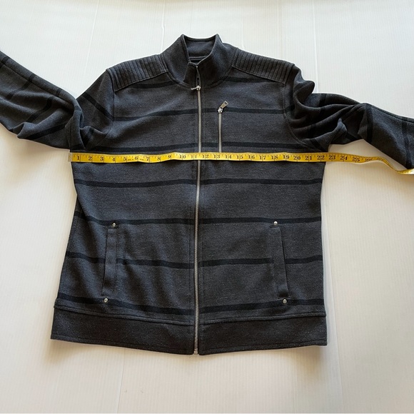 INC International Concepts Full Zip Gray With Black Stripes Sweater Size Large - Picture 10 of 11